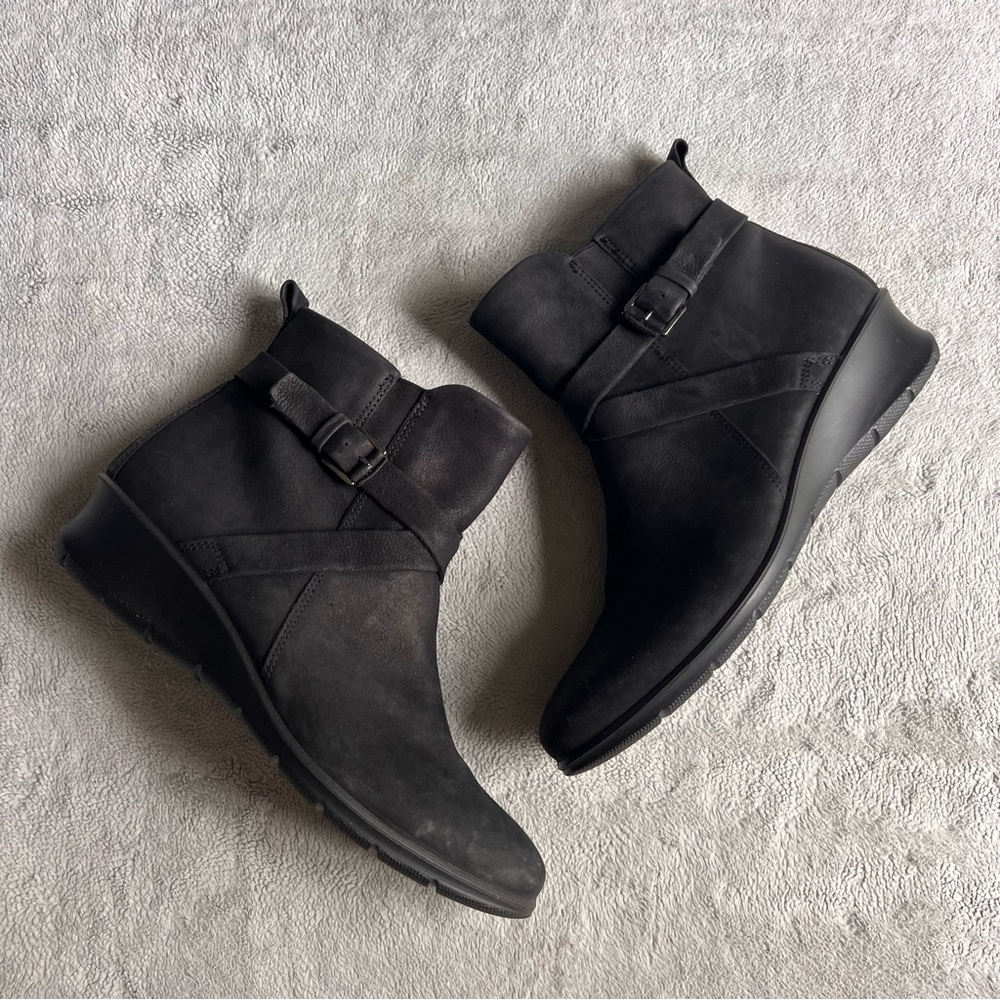 Ecco Felicia Nubuck Leather Mid-Cut Cushion Zip Comfort Ankle Boot Bootie Black